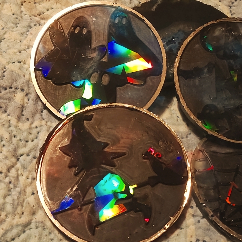 Beautiful holographic Halloween coasters